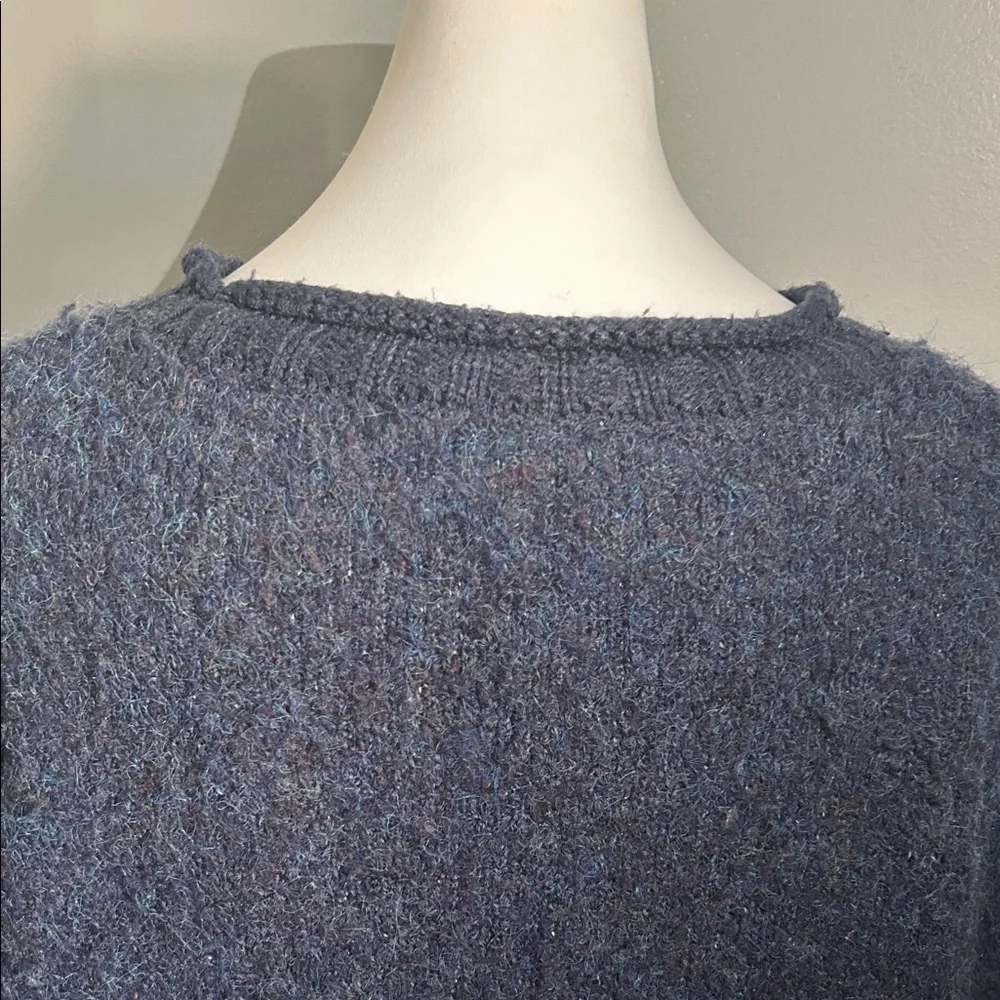 a.n.a. Women's Cozy Fuzzy Blue Wool Blend Split Rolled Hem Sweater - Picture 5 of 10